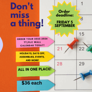 2025-26 Wall Calendar - School Council Fundraiser