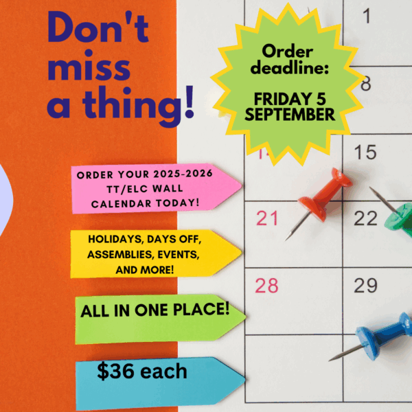 2025-26 Wall Calendar - School Council Fundraiser